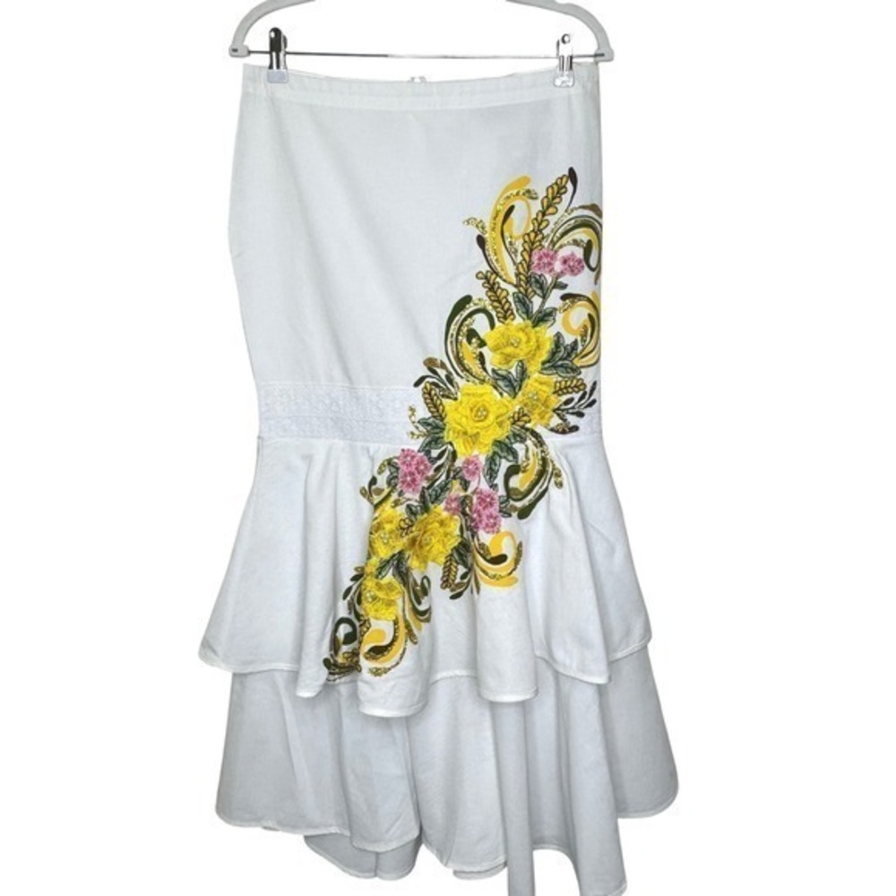 Moda En Manta‎ Embroidered White Cotton Skirt Large